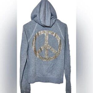 PINK Victoria Secret Hoodie Full Zip Size M Grey‎ Gold Rhinestones Peace Sign